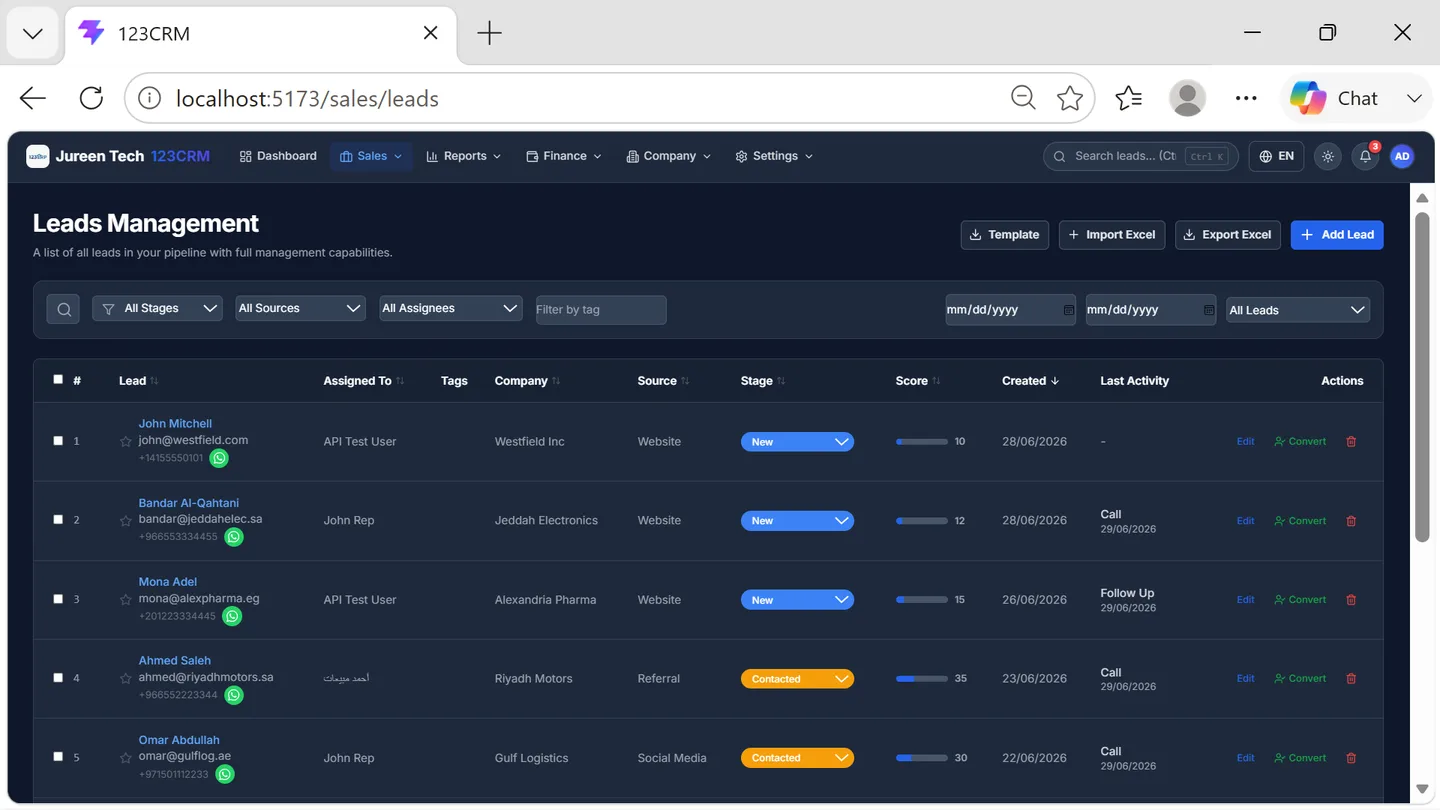 123CRM — Leads Management